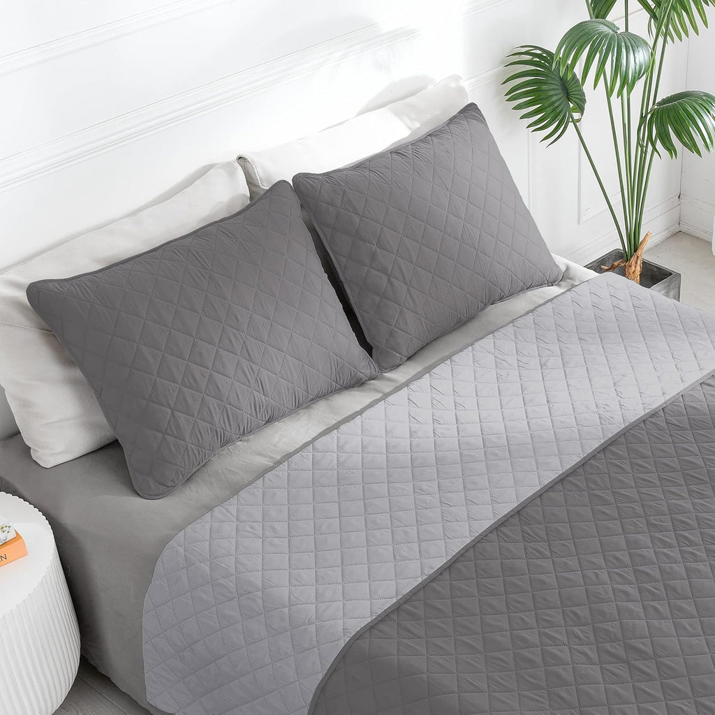 Full/Queen Reversible Quilt Set with 1 Quilt and 2 Pillow Shams, Soft Bed Quilt Cover, Lightweight Microfiber
