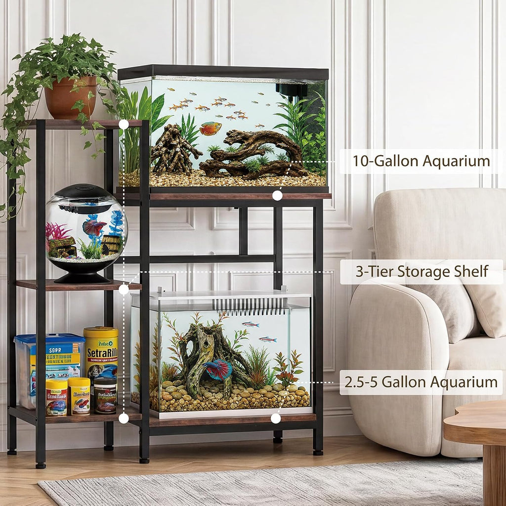 5/10 Gallon Fish Tank Stand with Storage Shelves Wood Aquarium Stand