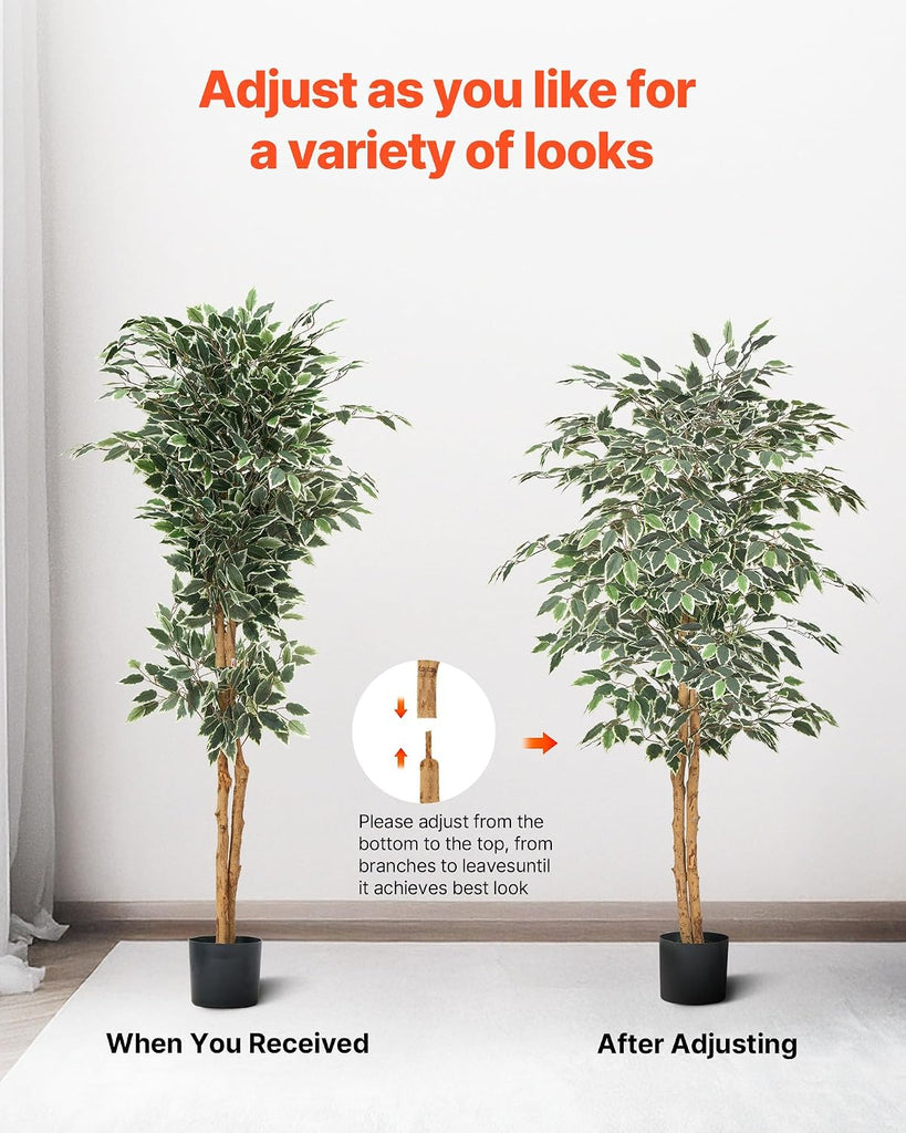 5FT Artificial Ficus Tree with Black Pot, Tall Faux Ficus Plant with Natural Wood Trunk and Realistic Green Leaves