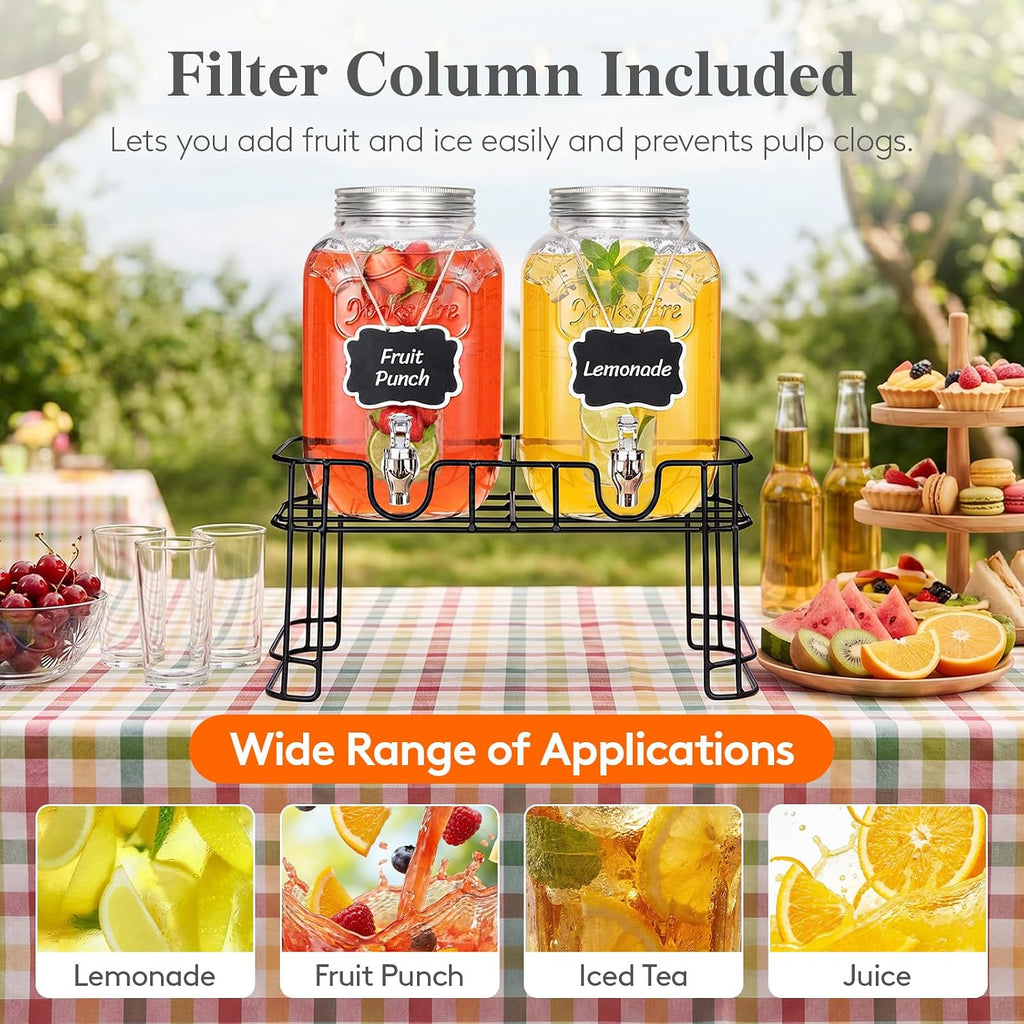 Gallon Glass Drink Dispenser with Stand & Fruit Infuser - Set of 2