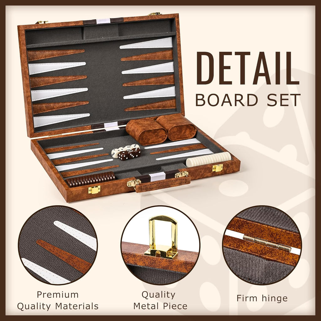 Backgammon Board Game Set (15 Inches) for Adults and Kids,Classic Board Strategy Game,Portable and Travel Backgammon