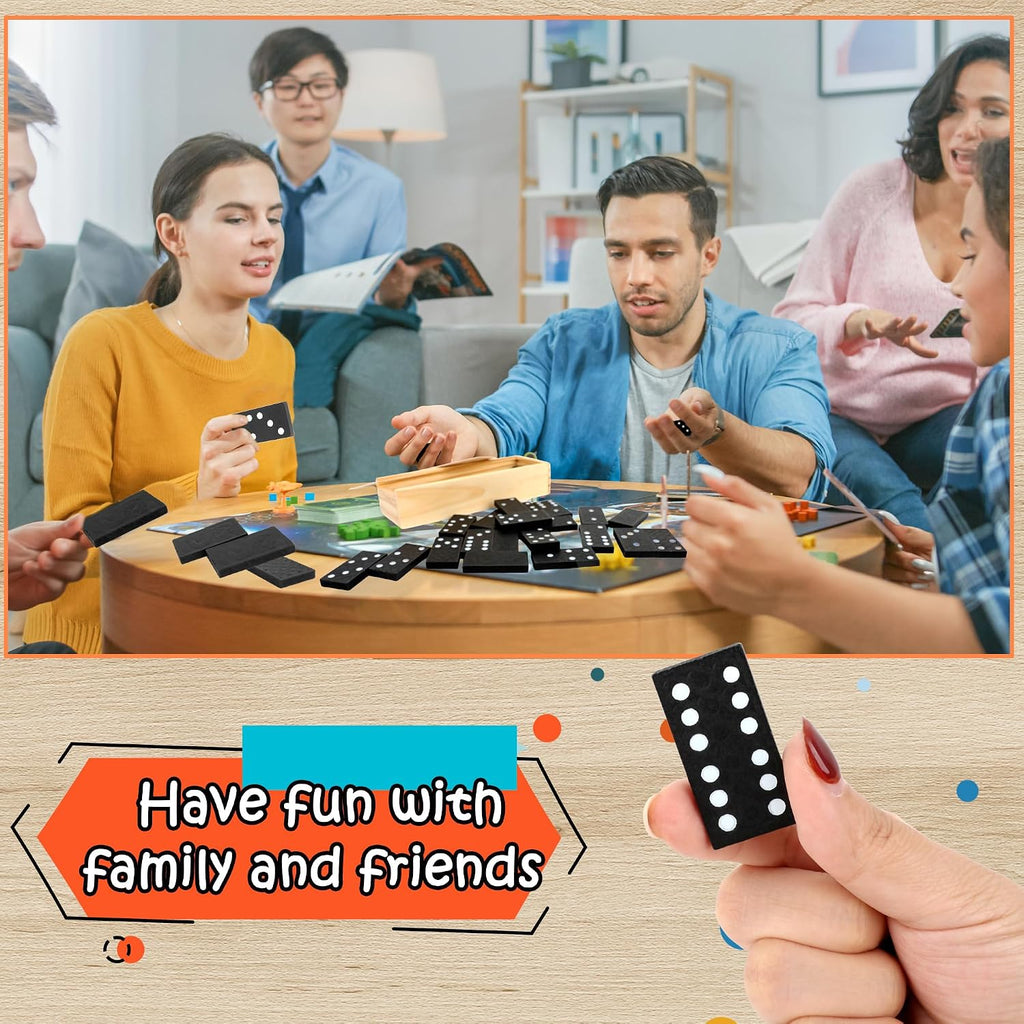 Mini Wooden Dominoes Set Double 6 Dominoes Wood Classic Board Games Bulk for Adults Kids with Brown Wood Case - Set of 30