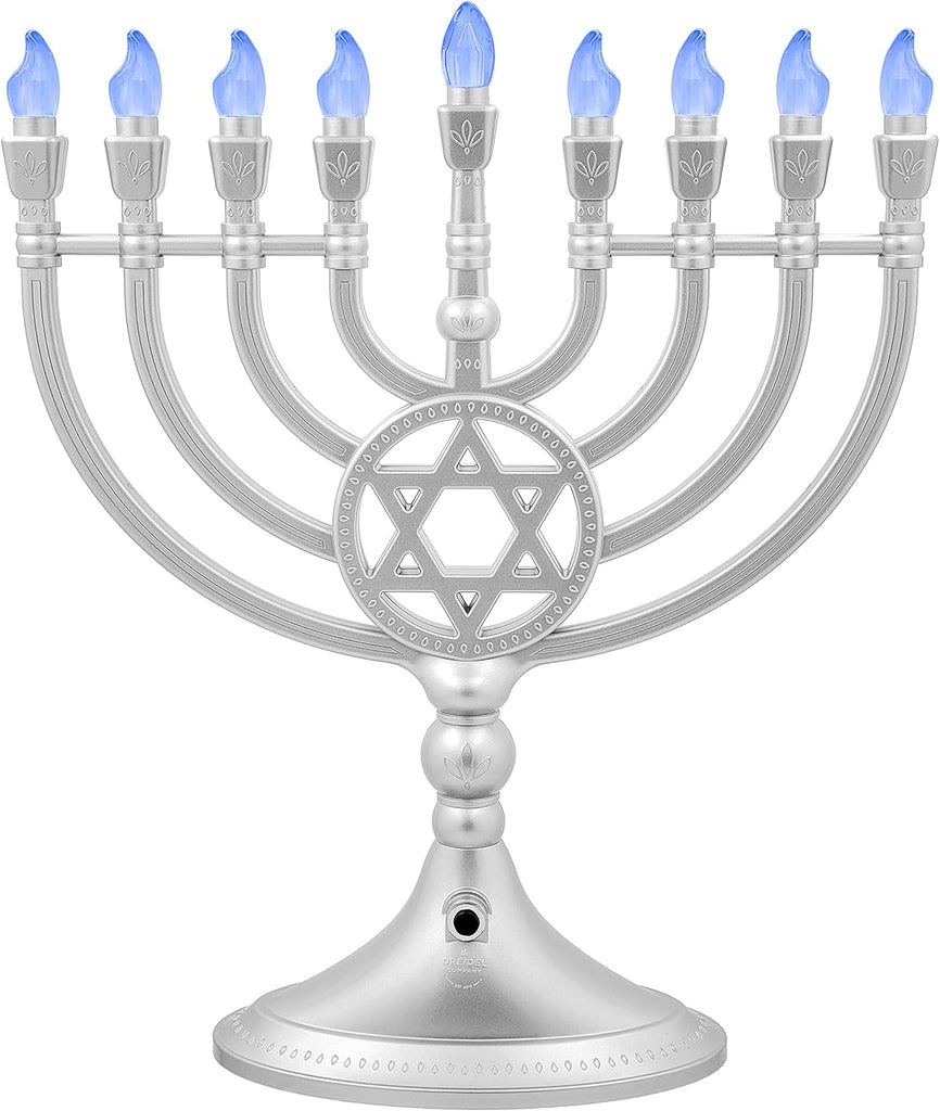 Traditional LED Electric Silver Matte Hanukkah Full Size 13 Inches Tall Battery or USB Powered - Includes a Micro USB