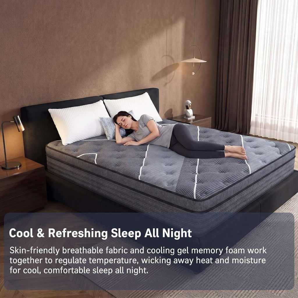 Full Mattress 12 Inch, Luxury Hotel-Level Cooling Hybrid Mattress in a Box | Upgraded Cooling Gel Memory Foam &
