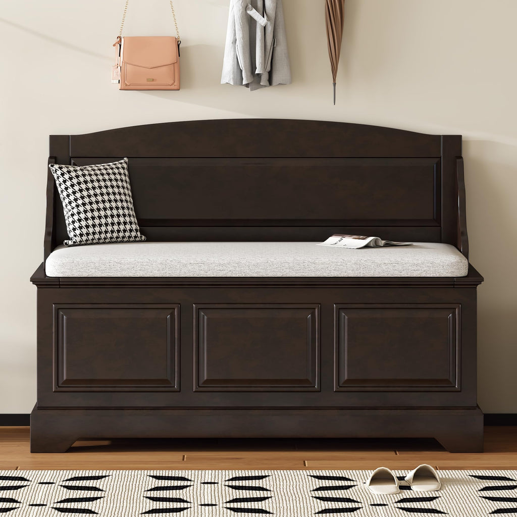 Shoe Storage Bench with Seating, 41.7" Farmhouse Entryway Bench with Cushion and Hidden Storage, Upholstered Storage