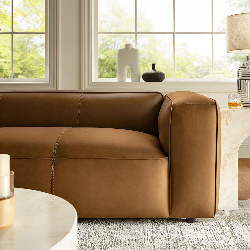 Auren Vegan Leather Sofa in Camel - Faux Leather 3 Seater Couch - 88 Inch Comfy Modern PU Leather Sofa - Oversized