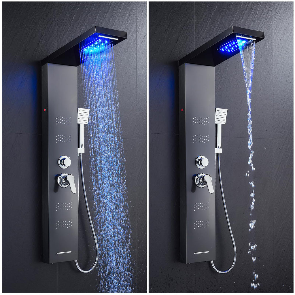Stainless Steel Shower Panel Tower System with LED Lights