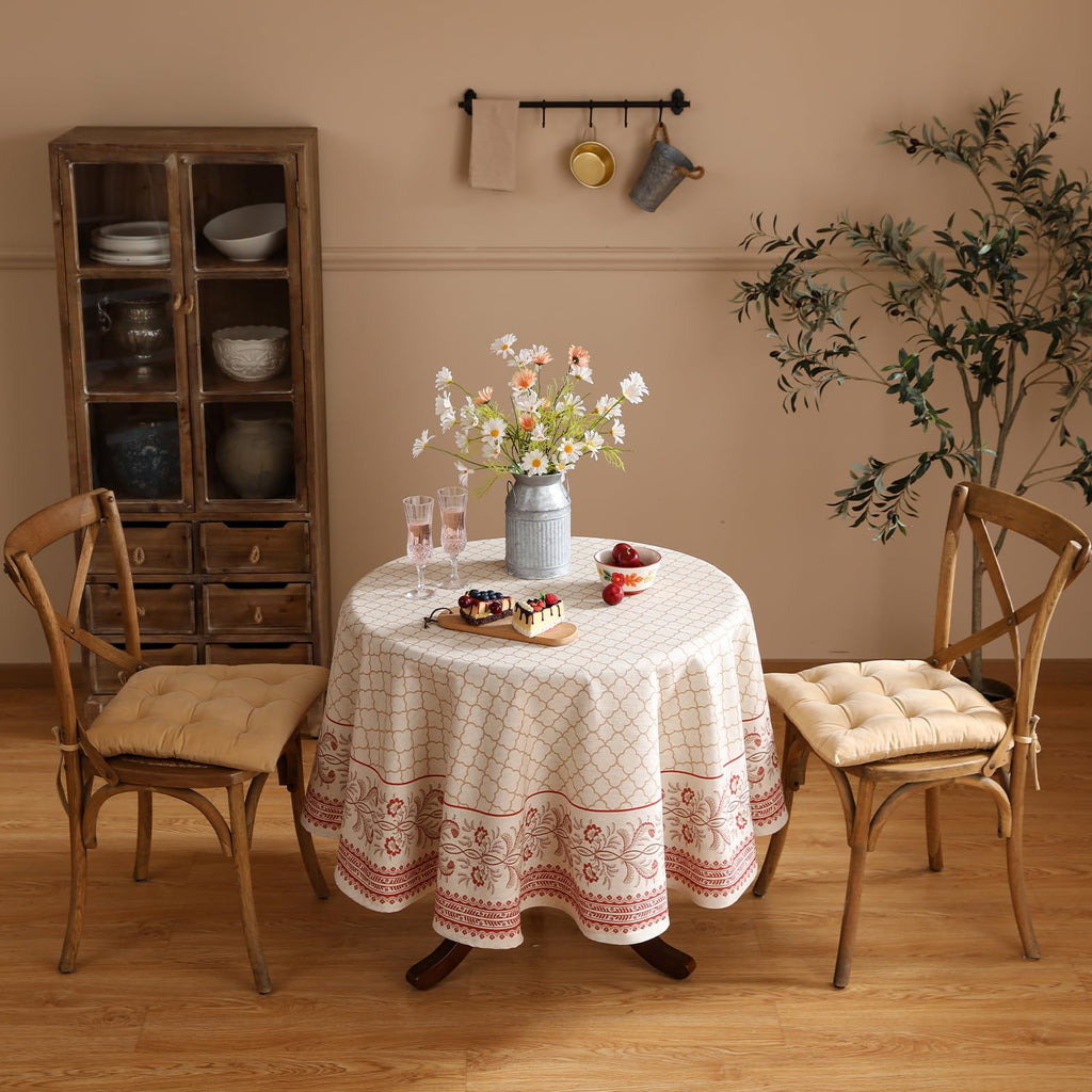 Designer Elegant Round Floral Tablecloth, Diameter 55"