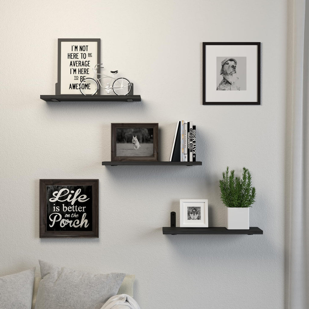 Floating Wall Shelves, Decor & Storage, Black, 16.5'', 3Pcs
