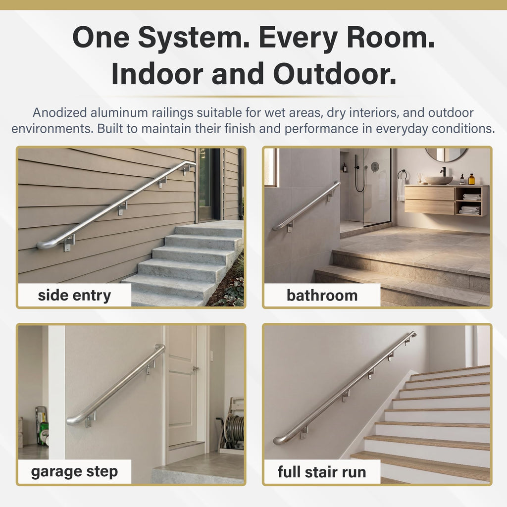 ADA Handrail Kit, 16 ft Stair Handrail, Silver
