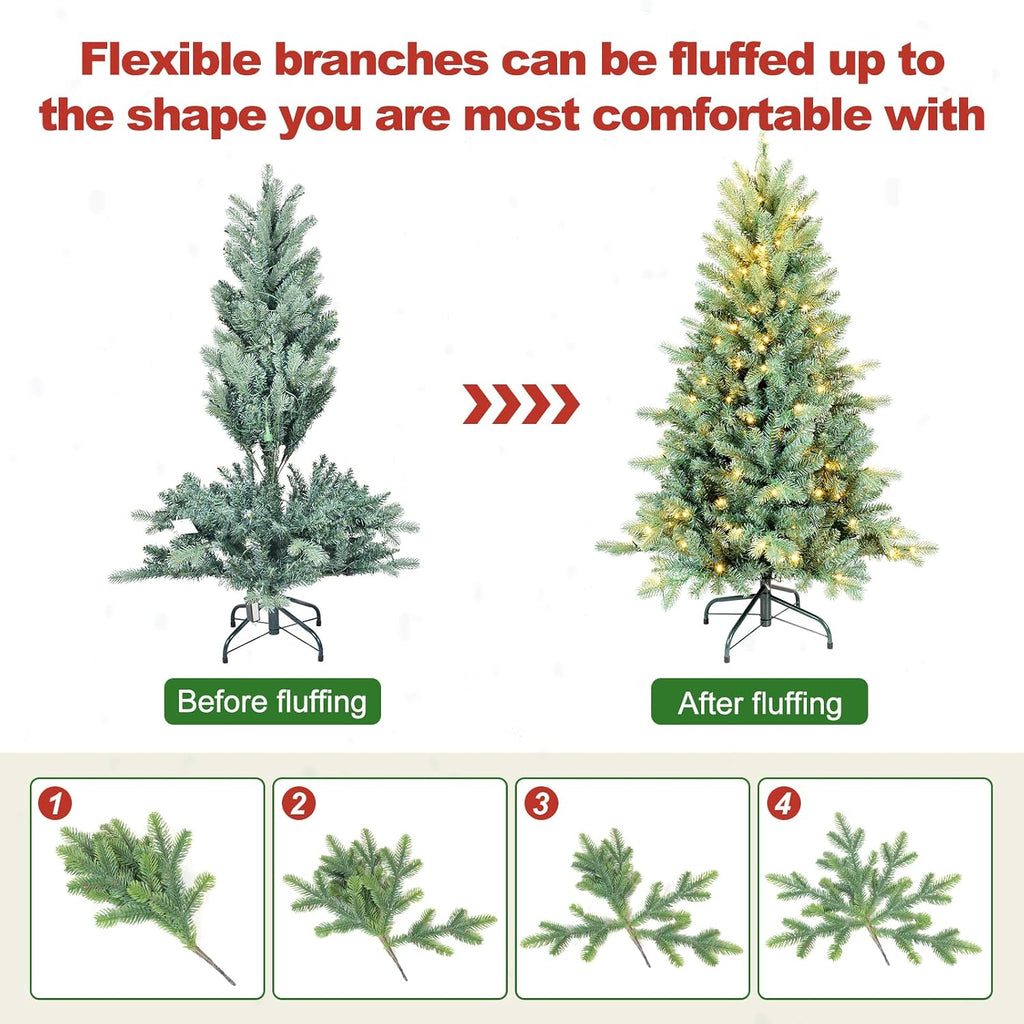 7 Ft Pre-Lit Artificial Christmas Tree, w/ 500 LED Warm Lights, 1838 PE&PVC Mixed Branch Tips, Faux Xmas Tree , Party