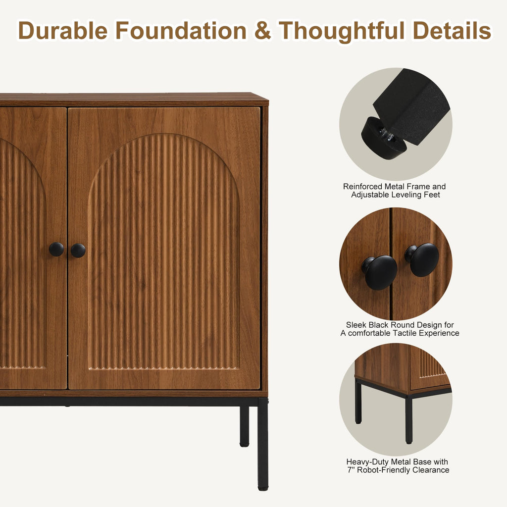 Modern Fluted Sideboard Buffet Cabinet with Storage, Walnut