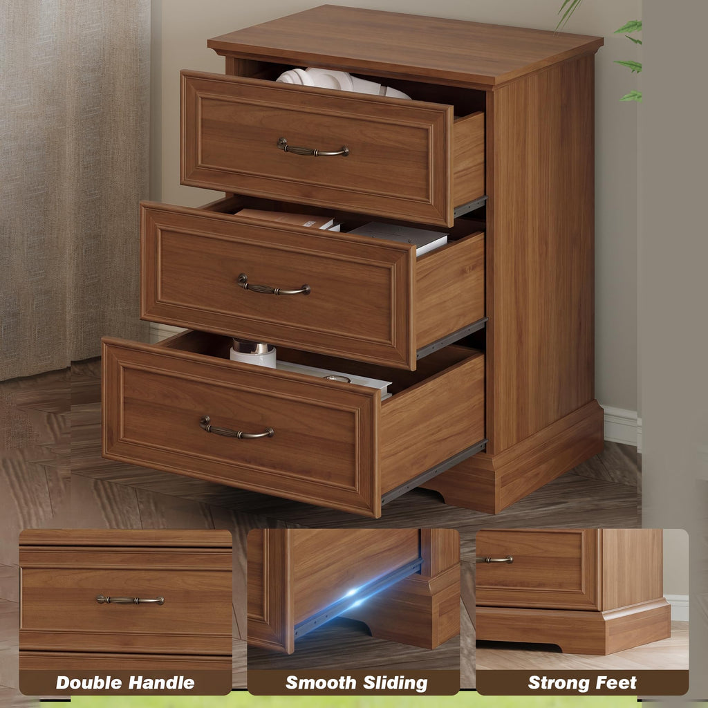 Farmhouse 3 Drawers Dresser, 24" Wide Modern Chest of Drawers with Deep Drawers & Bar Handles, Rustic Wood