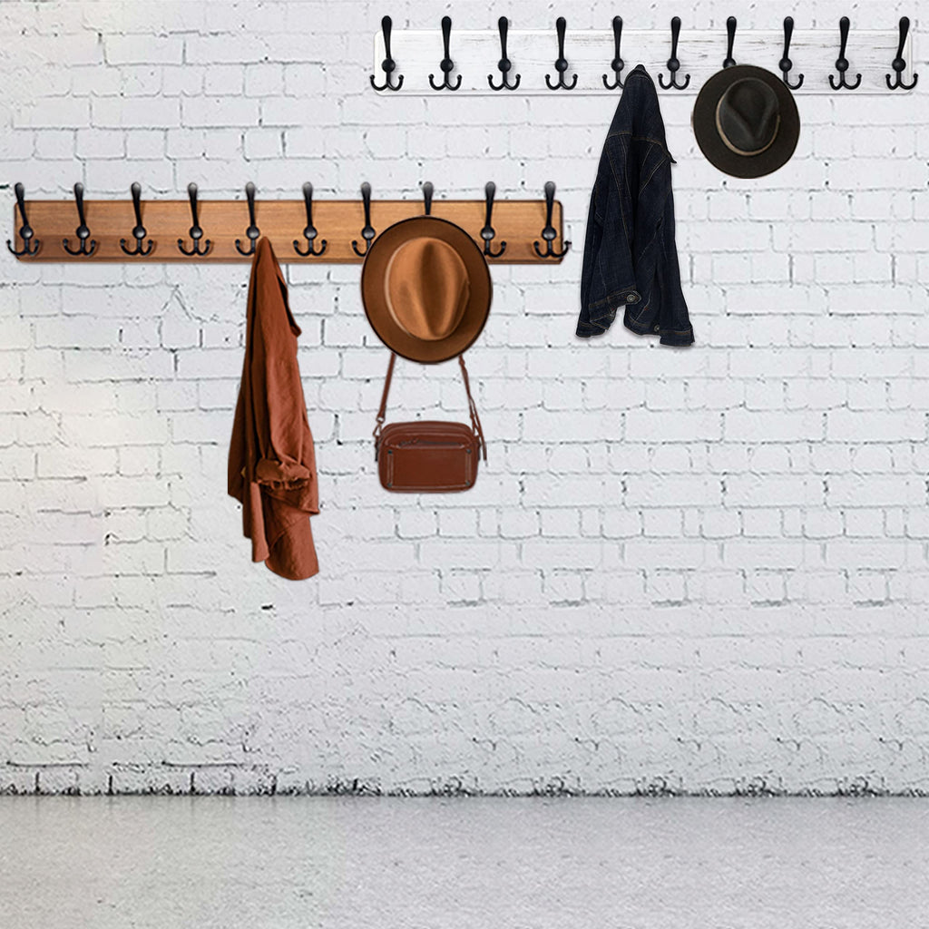 Coat Rack Wall Mount, 38 9/16" Long, 10 Hooks, Coat Hooks Wall Mounted, Coat Hanger Wall, Farmhouse Wood Hook Rack