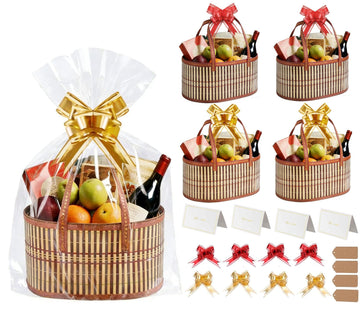 4 Set Baskets for Gifts Empty Bulk Large Woven Bamboo Gift Basket Empty