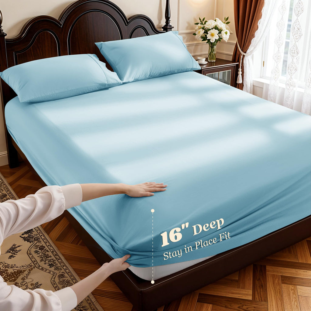 100% Egyptian Cotton Sheets 16" Deep Pocket, 4Pcs Cal King