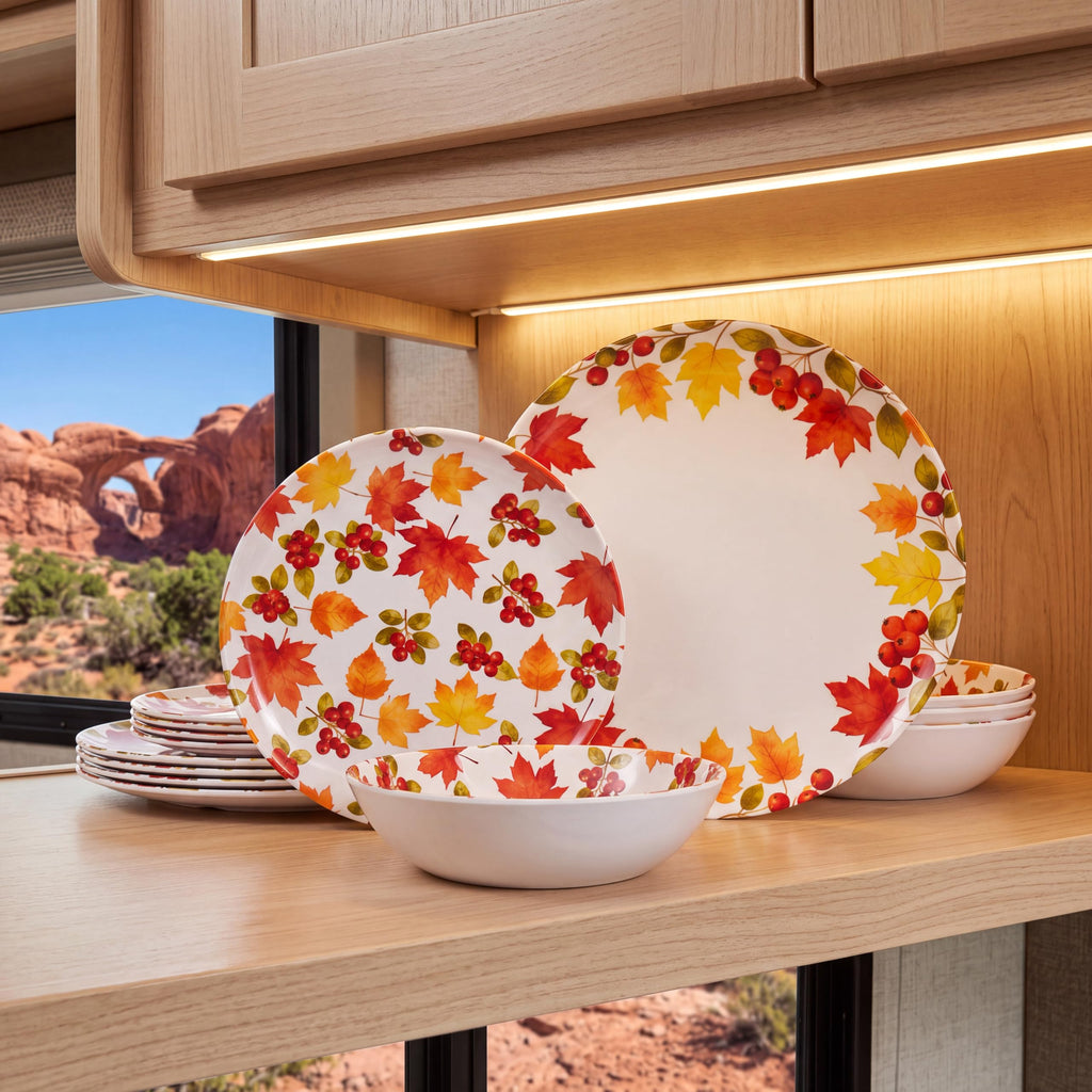 12-Piece Melamine Dinnerware Set, Fall Plates and Bowls Set