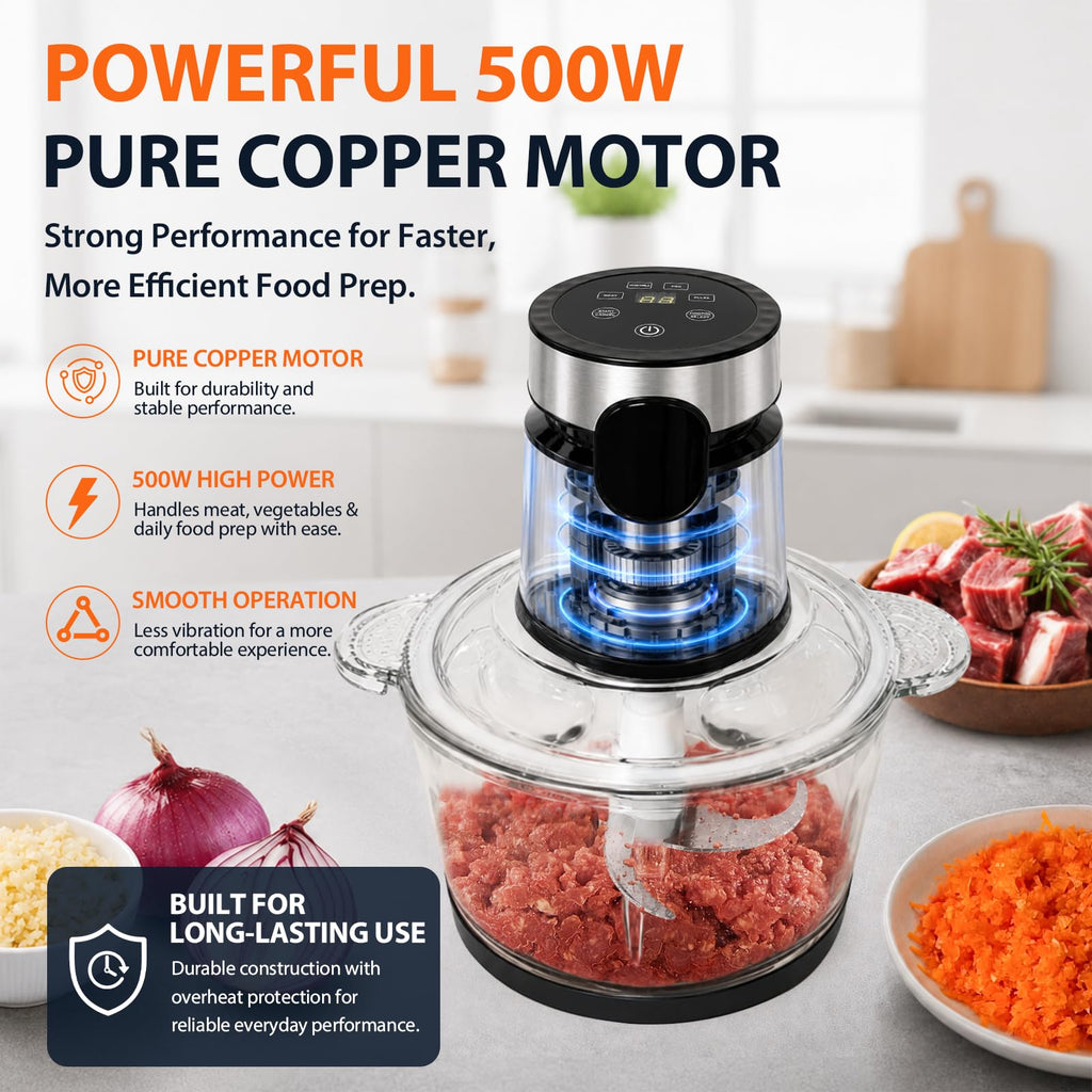 Touch Control Auto Food Processor 500W Copper Meat Onion Garlic Nuts Veg