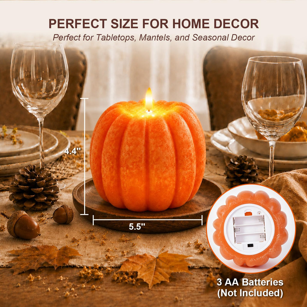 Fall Decor, Fall Decorations Large Flameless Pumpkin Candle Orange