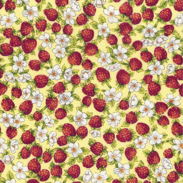 Strawberries Yellow 100% Cotton Fabric by The Yard