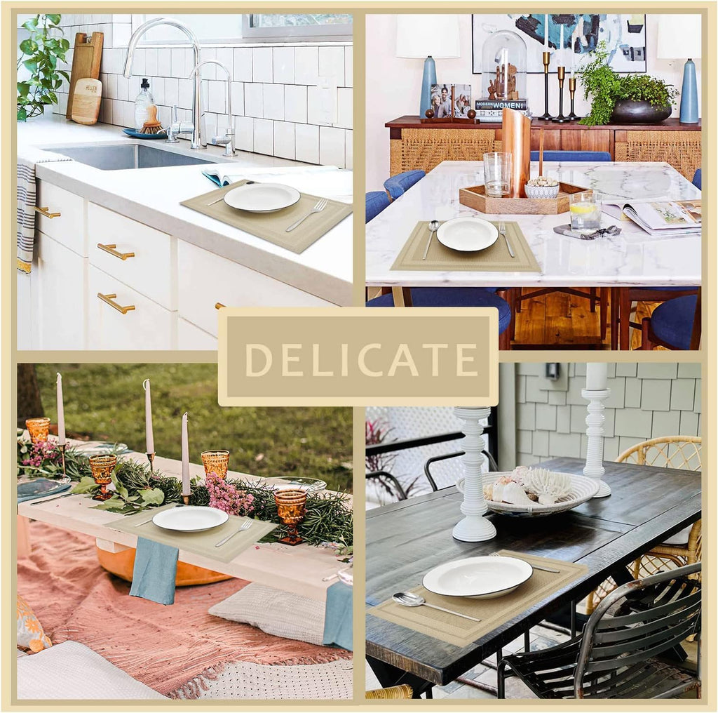 Placemats, Linen Look Woven, Heat Resistant, Washable Place Mats - Set of 6