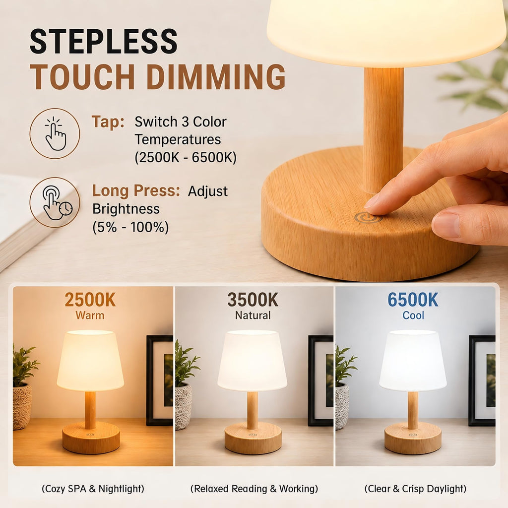 Shower Lamp IP54 Waterproof, Cordless Table Lamp, Wood Grain 1 Pack