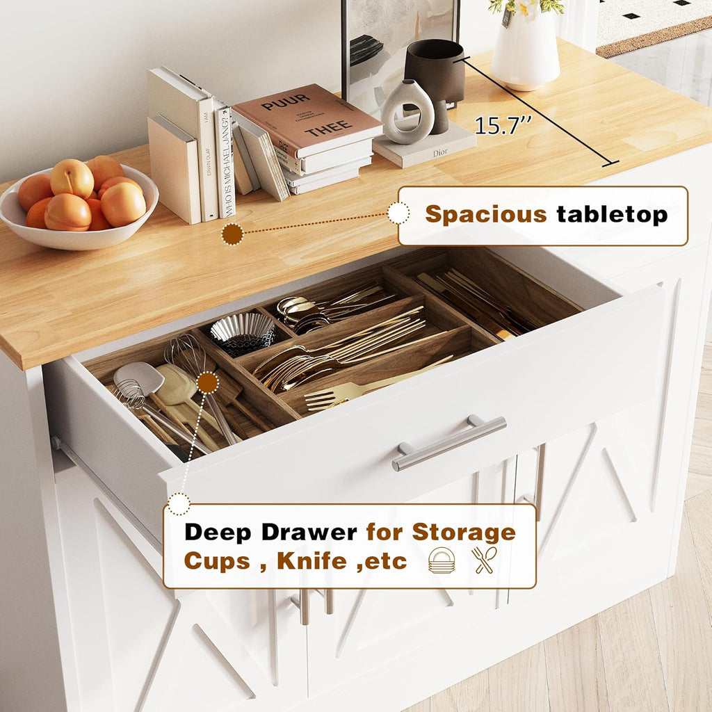 43” Sideboard Buffet Cabinet with Storage, Farmhouse Coffee Bar with Drawers and Shelves