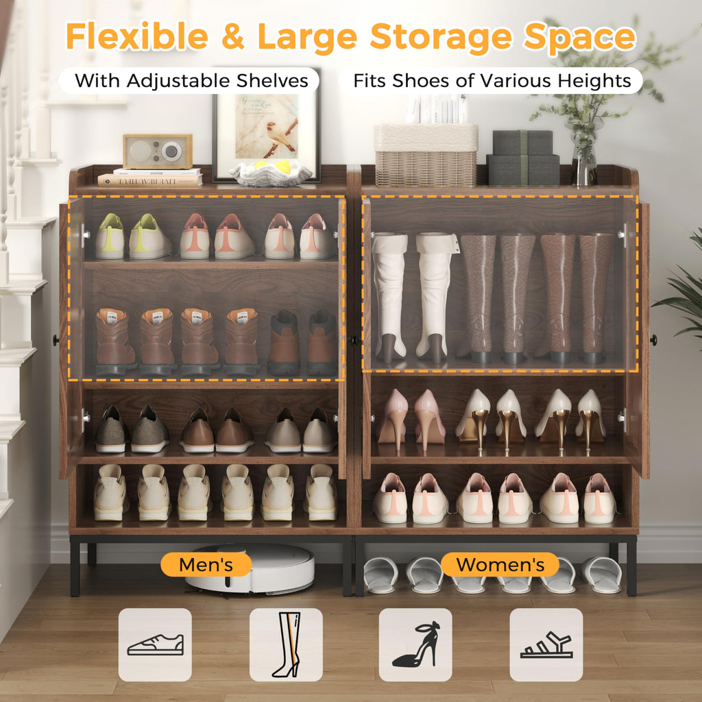 Shoe Cabinet, Rattan Shoe Rack Organizer with Doors