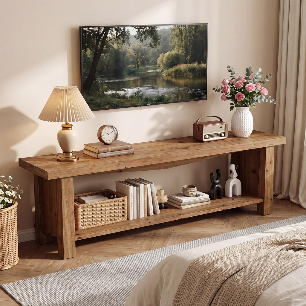63 Inch Solid Wood TV Stand for 65 70 Inch TVs, Rustic Entertainment Center