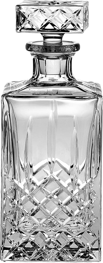Hand Cut - Mouth Blown - Crystal - Whiskey - Square Decanter - 25 oz. - Made in Europe