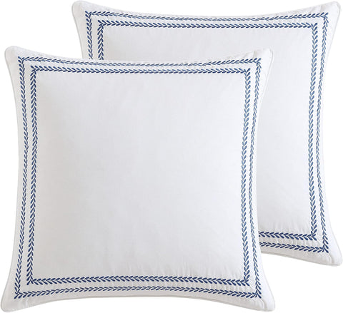 Euro Sham Covers, Soft Cotton Decorative Pillow Covers with Zipper Closure, 26x26, Room Decor with Embroidered Vine