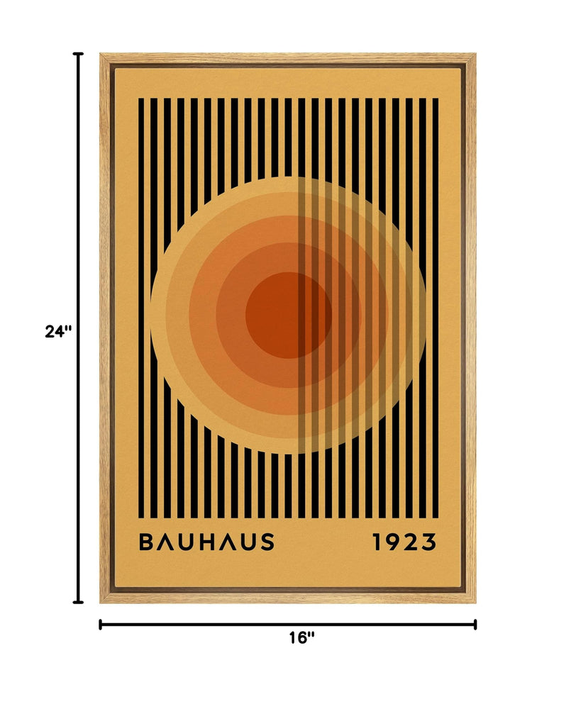 Framed Canvas Print Wall Art Mid-Century Bauhaus Multicolor Orange Circle Shapes Abstract Illustrations Modern Art