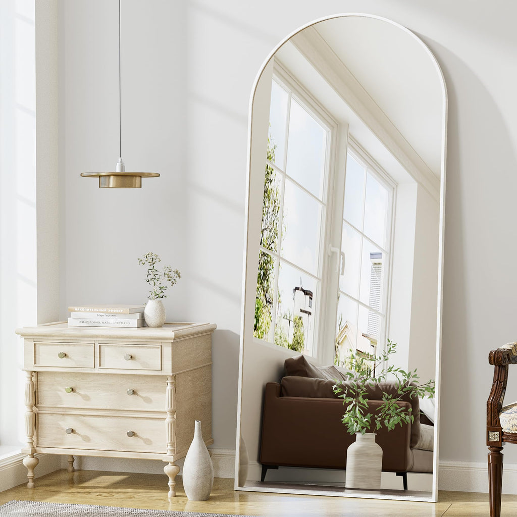 Full Length Mirror, 71"x26" Arched Body Mirror Full Length (White)