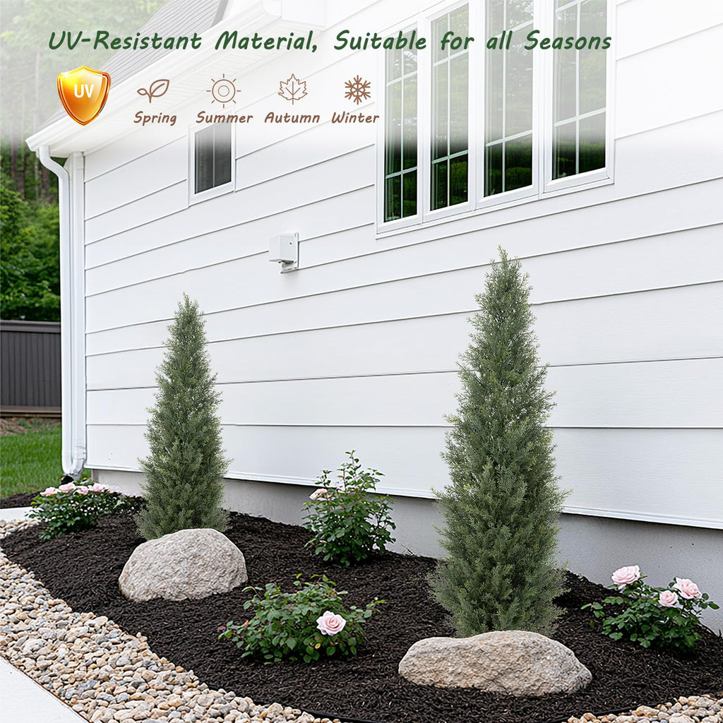 4ft UV Resistant Artificial Topiary Trees Outdoor, 48in Faux Cedar Tree with Full & Realistic Leaves, Fake Cypress