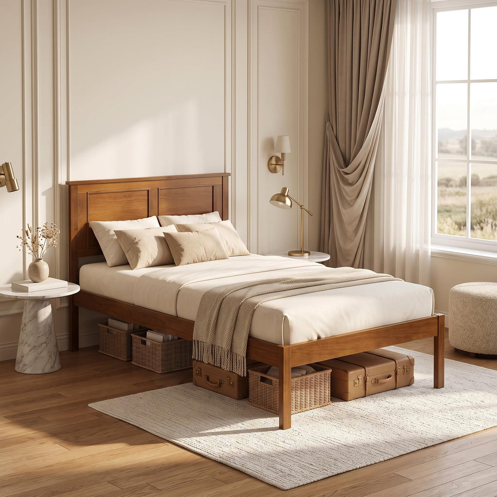 Twin Size Bed Frame with Solid Wood Legs and Wooden Slats