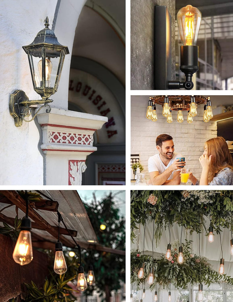 Dusk to Dawn Light Bulbs, Auto On/Off Light Sensing LED Bulbs Outdoor, Vintage Amber, Edison ST19 6-Pack, 6.5W 700LM