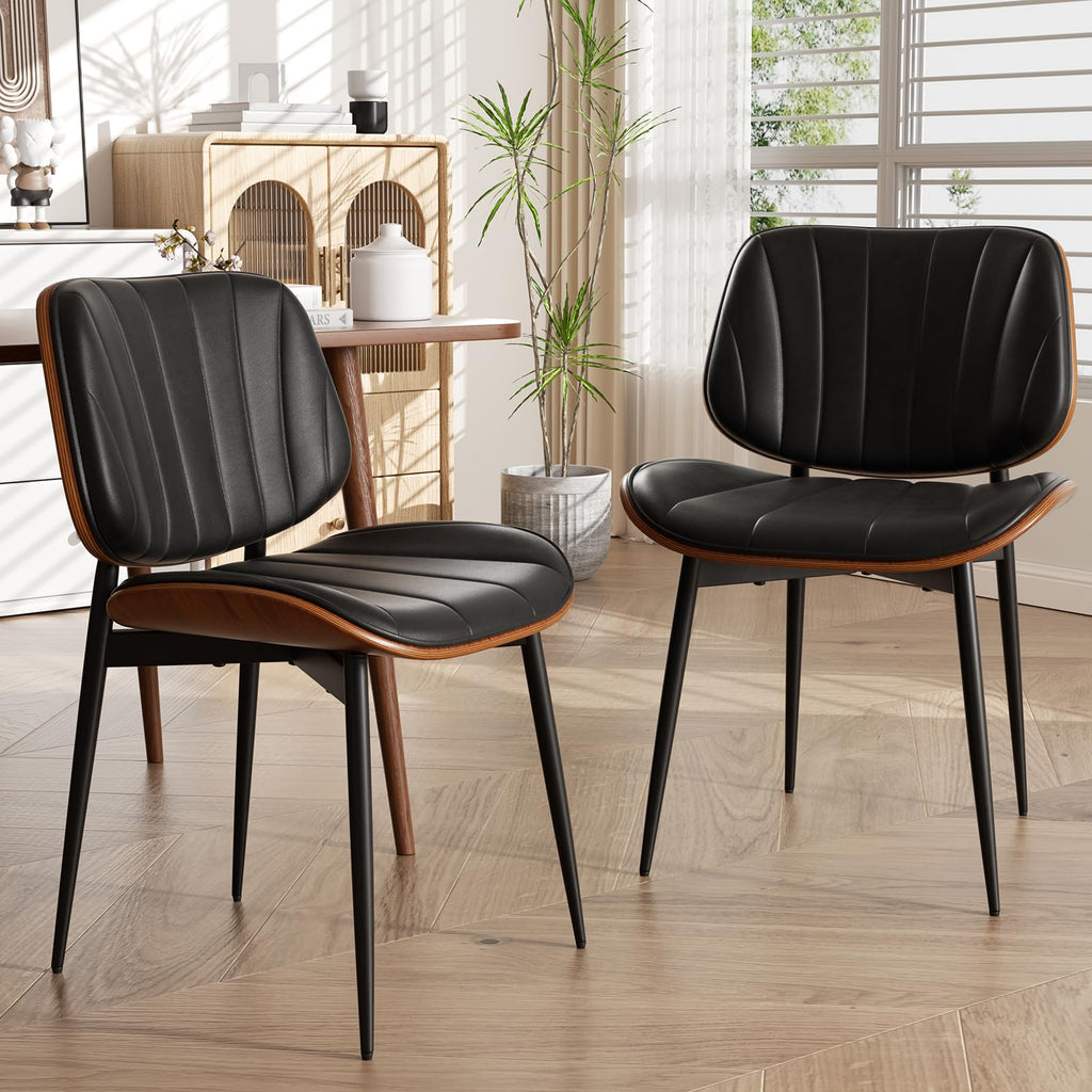 Mid Century Modern Dining Chairs Set of 8, Upholstered Faux Leather Kitchen Dining Room Living Room Chairs, Walnut