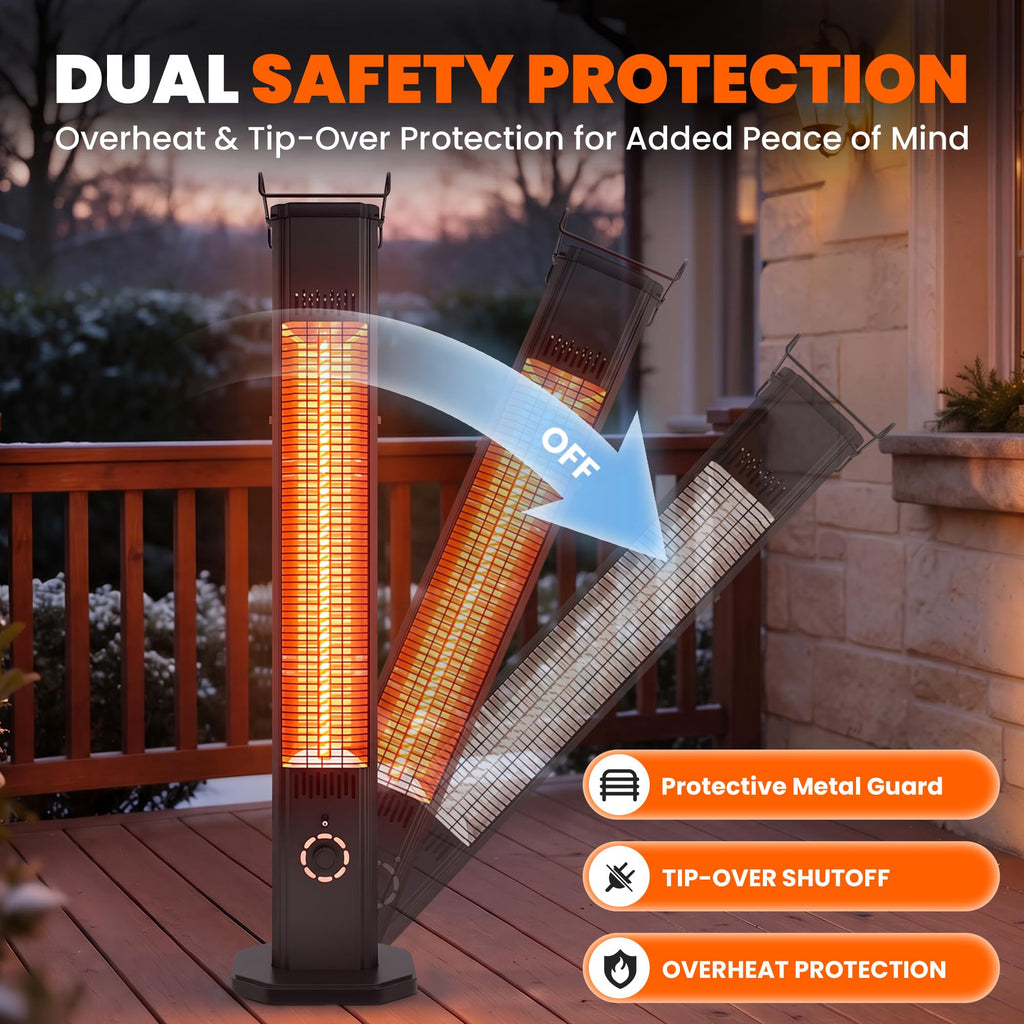 Outdoor Electric Infrared Patio Heater, 1500W, Wall-Mounted & Freestanding
