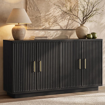 55" Fluted Buffet Cabinet with Storage, Modern Credenza, Black