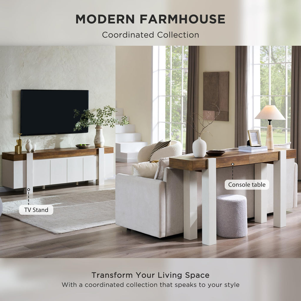 70" Modern Farmhouse TV Stand for TVs up to 80 Inch, Antique White