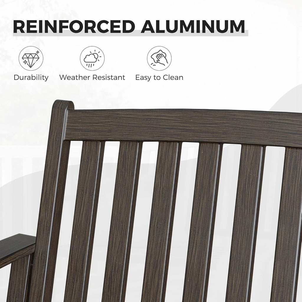 52" Farmhouse Outdoor Bench, Garden Benches with Anti-Rust Aluminum Powder Coated Frame, Faux Wood Grain Finish Frame