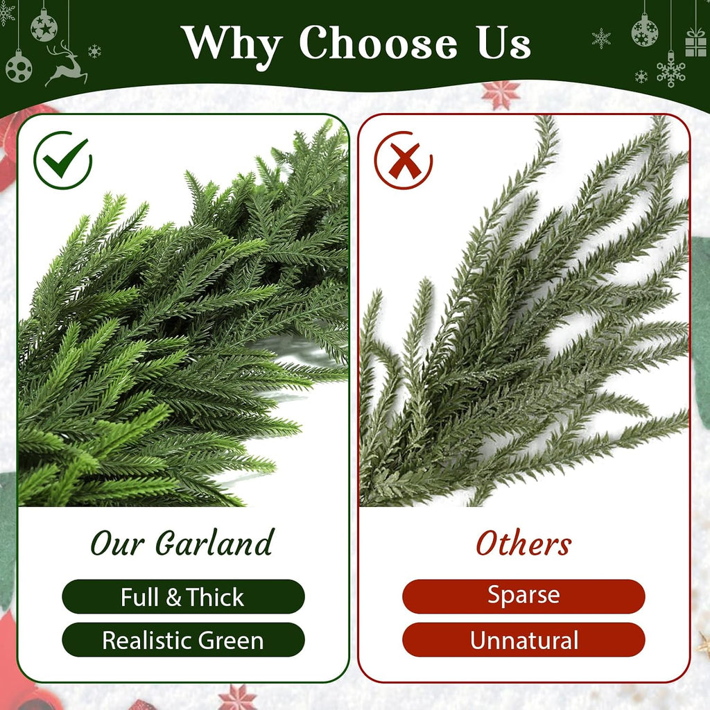 9FT Soft Touch Artificial Norfolk Pine Christmas Garland with Timer Lights