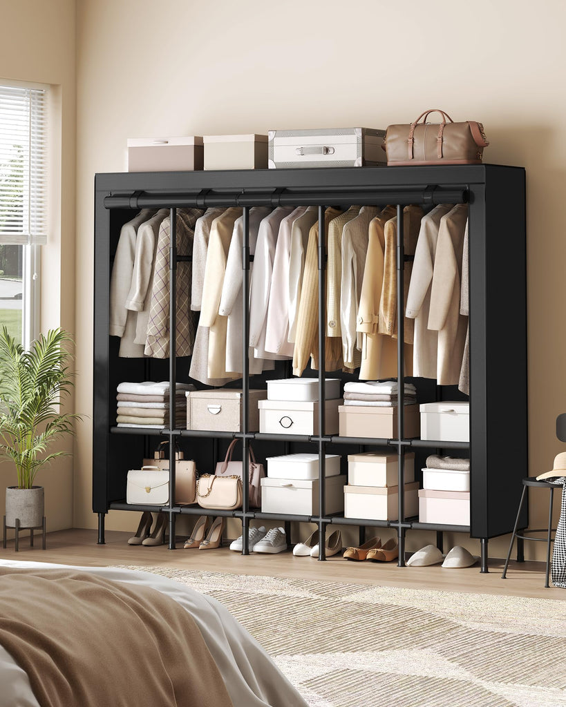 Wardrobe Closet, Fabric Cover, 5 Hanging Rails, 10 Shelves