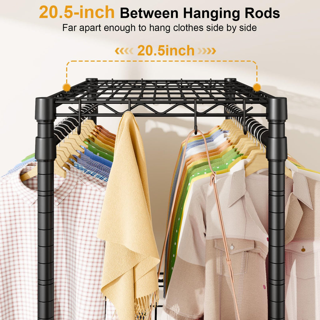Rolling Clothes Rack, Clothing Racks for Hanging Clothes, Black