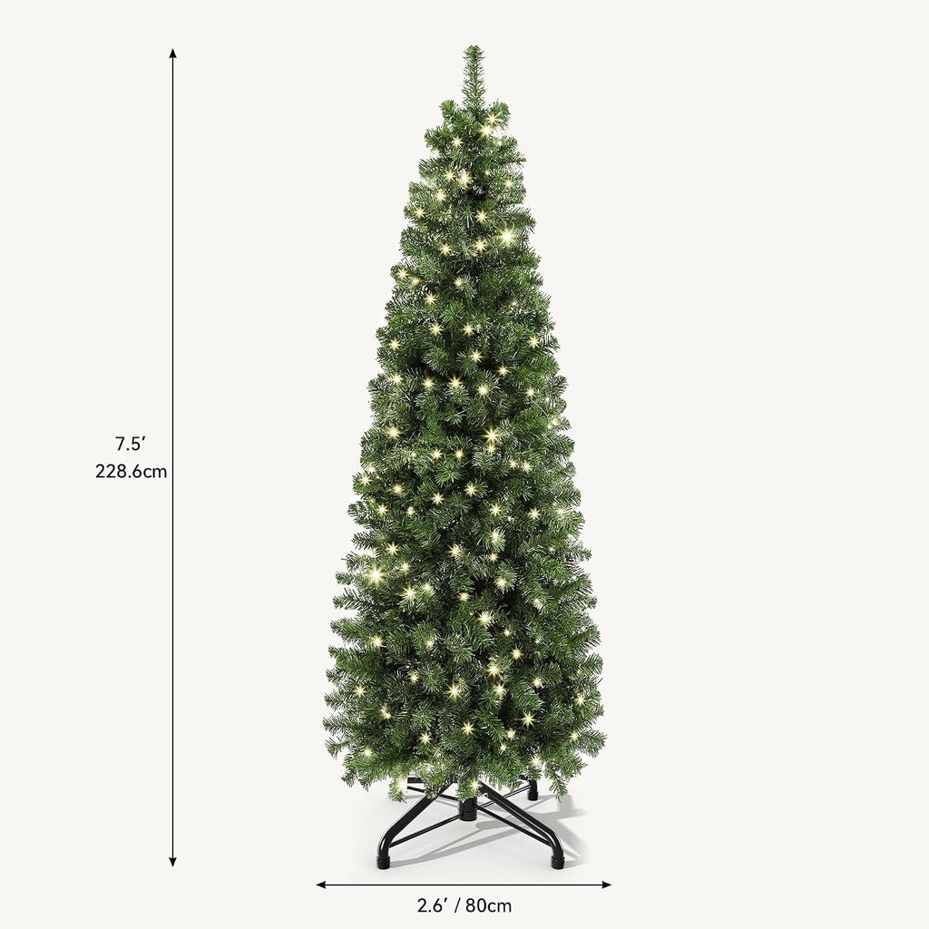 Pre-Lit Slim Pencil Christmas Tree 350 Lights Remote Control