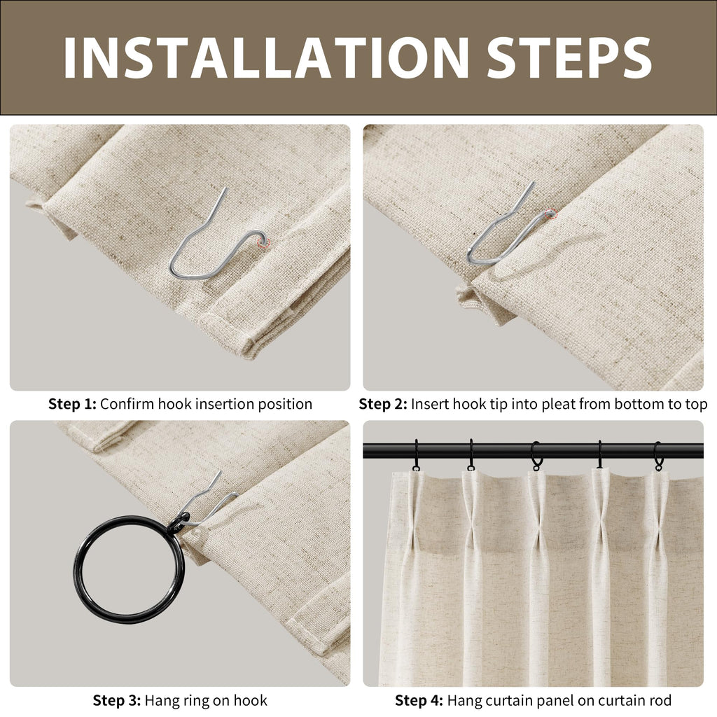 Linen Pinch Pleated Curtains 100x96 Inches Natural