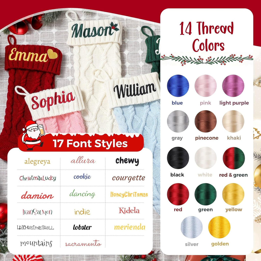 Stockings with Embroidered Name 18" Large Customized Stockings for Fireplace Hanging Decoration,Knitted Xmas - Set of 4