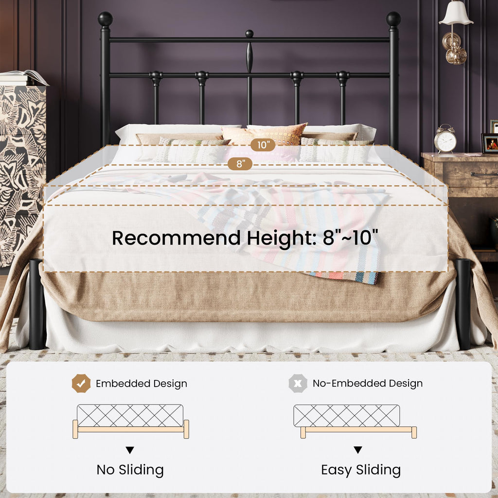 Metal Platform Bed Frame with Victorian Vintage Headboard/Under Bed Storage/No Box Spring Needed/Easy