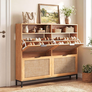 Slim Shoe Storage Cabinet with 4 Flip Drawers & 2 Open Compartments
