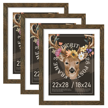 22x28 Rustic Brown Poster Frame, Picture Frame for Wall, 3 Pack
